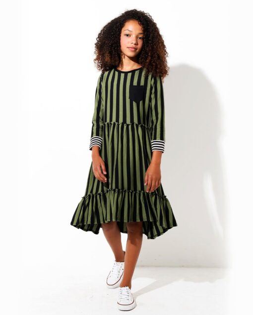 vestido infantil meninas manga 3/4 listrado malha inverno babados