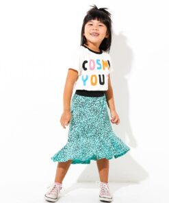 vestido infantil estampado frase colorido saia