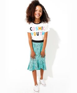 vestido infantil estampado frase colorido saia