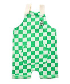 jardineira em malha jacquard quadriculado para bebê verão 2021