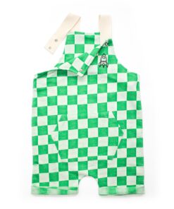 jardineira em malha jacquard quadriculado para bebê verão 2021