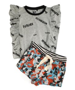 blusa cropped sem mangas estampa short infantil jacquard camuflado meninas verão