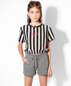 blusa manga curta listrada short infantil verão 2021 meninas