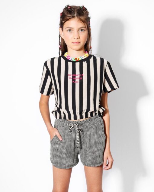 blusa manga curta listrada short infantil verão 2021 meninas