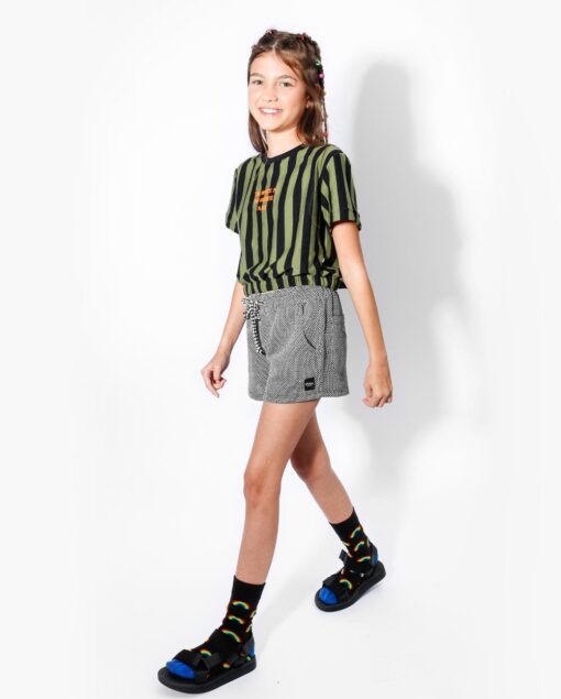 blusa manga curta listrada short infantil verão 2021 meninas