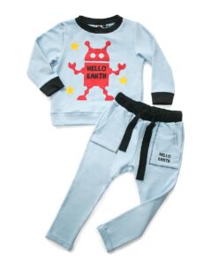roupa infantil bebe outono inverno 2021 moletom unissex meninos meninas calça e blusão com estampa robô