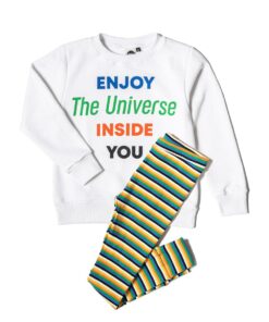 blusão moletom leve infantil com estampa de frase legging listrada