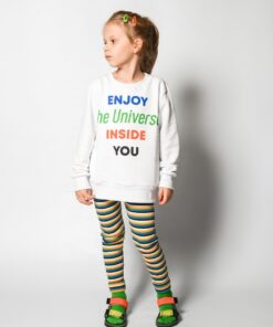 blusão moletom leve infantil com estampa de frase legging listrada