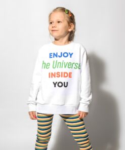 blusão moletom leve infantil com estampa de frase legging listrada