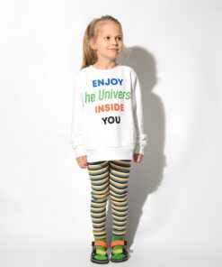 blusão moletom leve infantil com estampa de frase legging listrada