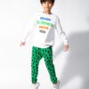 roupa moda infantil unissex blusão moletom estampa de frase calça moletom jacquard