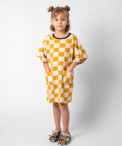 roupa moda infantil verão vestido meninas quadriculado colorido jacquard