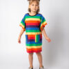 roupa moda infantil verão vestido meninas listrado colorido arco iris