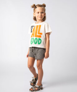 roupa moda infantil verão meninas camiseta estampa de frase shorts