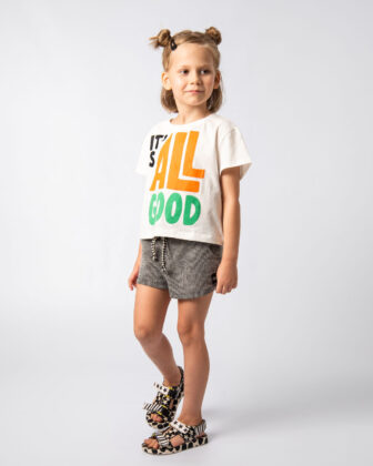 roupa moda infantil verão meninas camiseta estampa de frase shorts
