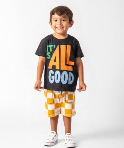 roupa moda infantil shorts moletom leve com camiseta estampa de frase para bebês
