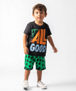 roupa moda infantil shorts moletom leve com camiseta estampa de frase para bebês