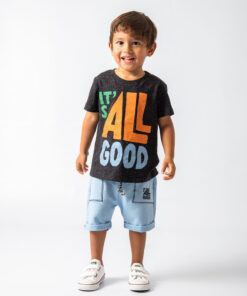 roupa moda infantil shorts moletom leve com camiseta estampa de frase para bebês