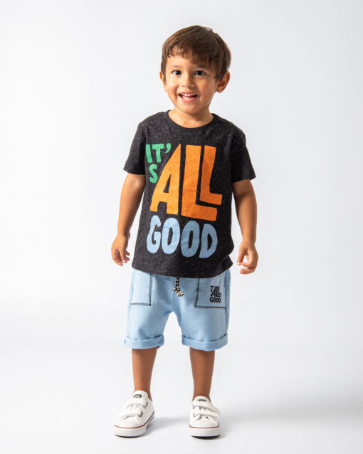 roupa moda infantil shorts moletom leve com camiseta estampa de frase para bebês