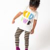 moda infantil roupa de inverno para bebês e crianças com estampa colorida calça legging listrada e camiseta unissex